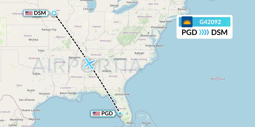 G42092 Allegiant Air Flight Map: Punta Gorda to Des Moines
