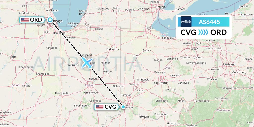 AS6445 Alaska Airlines Flight Map: Cincinnati to Chicago
