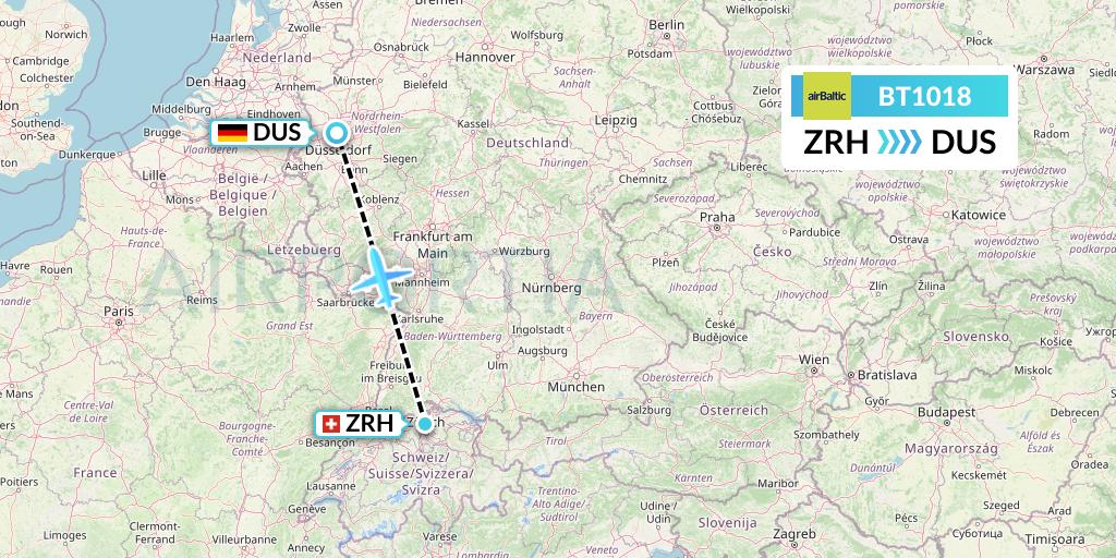 BT1018 Air Baltic Flight Map: Zurich to Dusseldorf