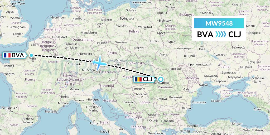 MW9548 Mokulele Flight Service Flight Map: Paris to Cluj-Napoca