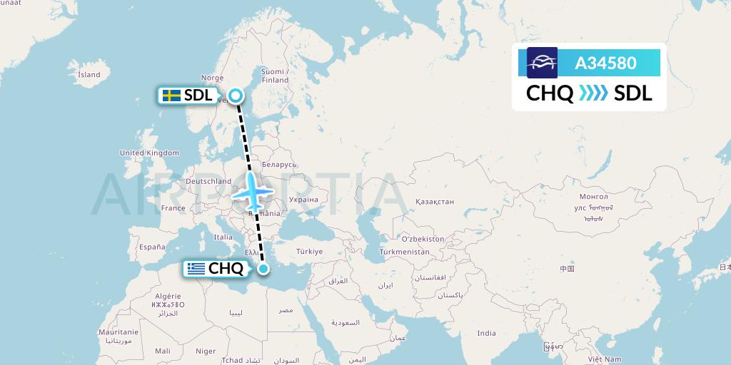 A34580 Aegean Airlines Flight Map: Chania to Sundsvall