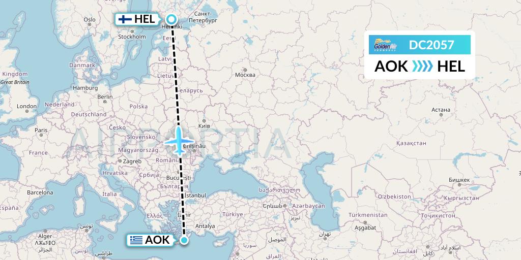 DC2057 Braathens Regional Flight Map: Karpathos to Helsinki