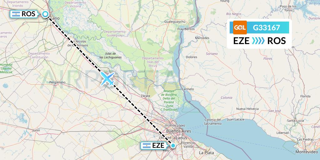 G33167 GOL Transportes Aeros Flight Map: Buenos Aires to Rosario