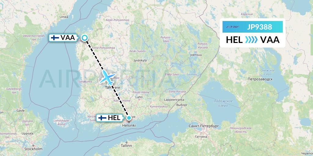 JP9388 Adria Airways Flight Map: Helsinki to Vaasa