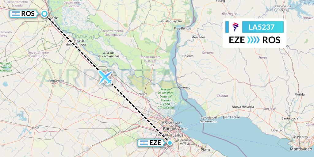 LA5237 LAN Airlines Flight Map: Buenos Aires to Rosario