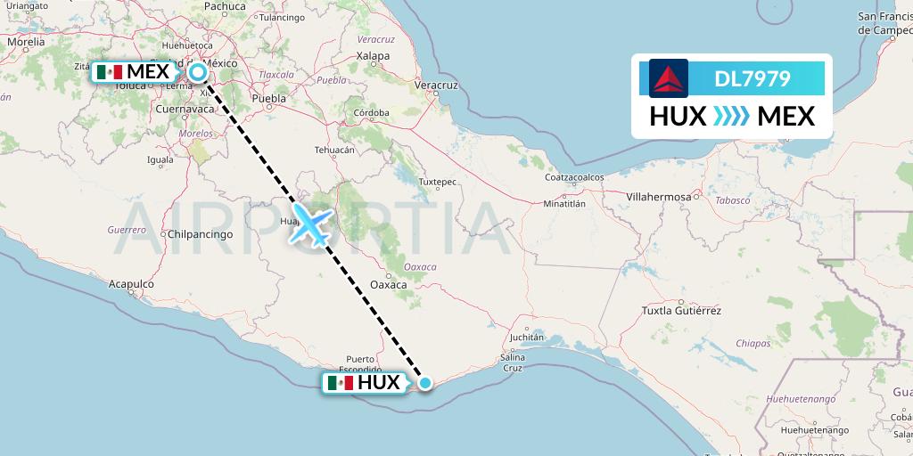 DL7979 Delta Air Lines Flight Map: Huatulco to Mexico City
