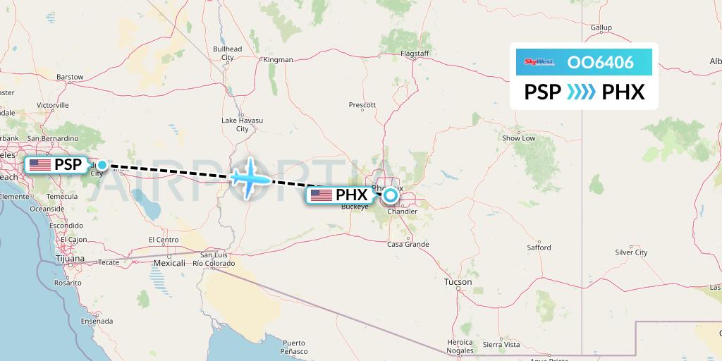 OO6406 SkyWest Airlines Flight Map: Palm Springs to Phoenix