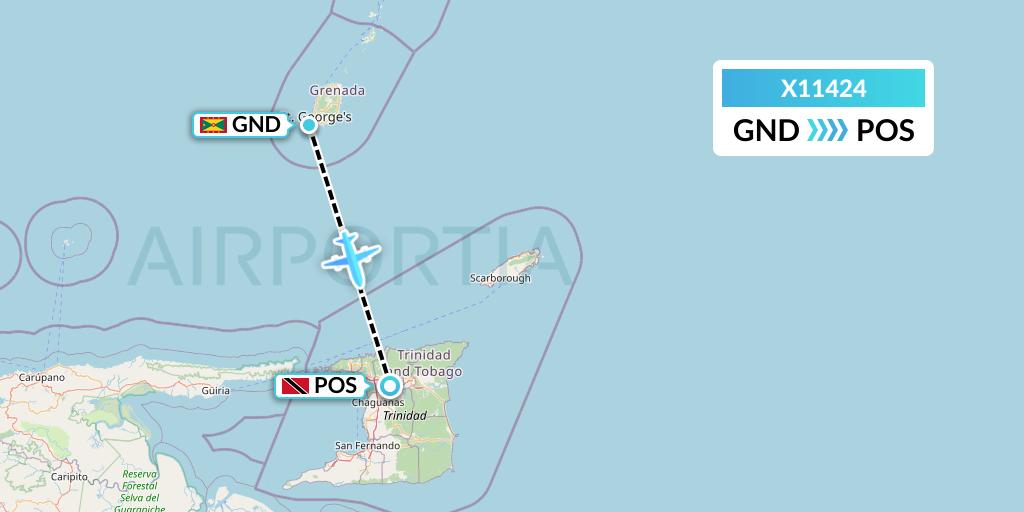X11424 Nik Airways Flight Map: Point Salines to Port of Spain