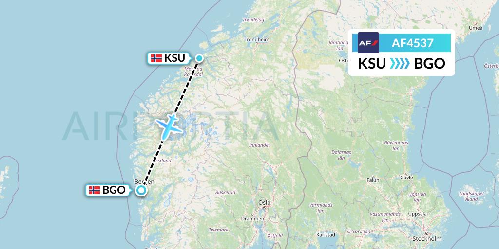 AF4537 Air France Flight Map: Kristiansund to Bergen