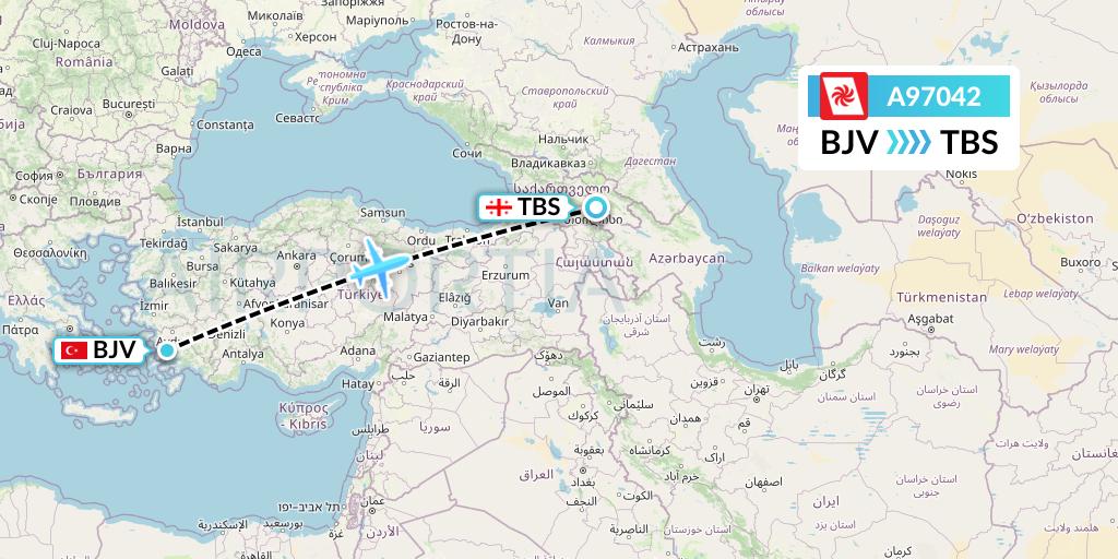 A97042 Georgian Airways Flight Map: Bodrum to Tbilisi