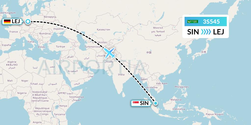 3S545 Air Antilles Express Flight Map: Singapore to Leipzig