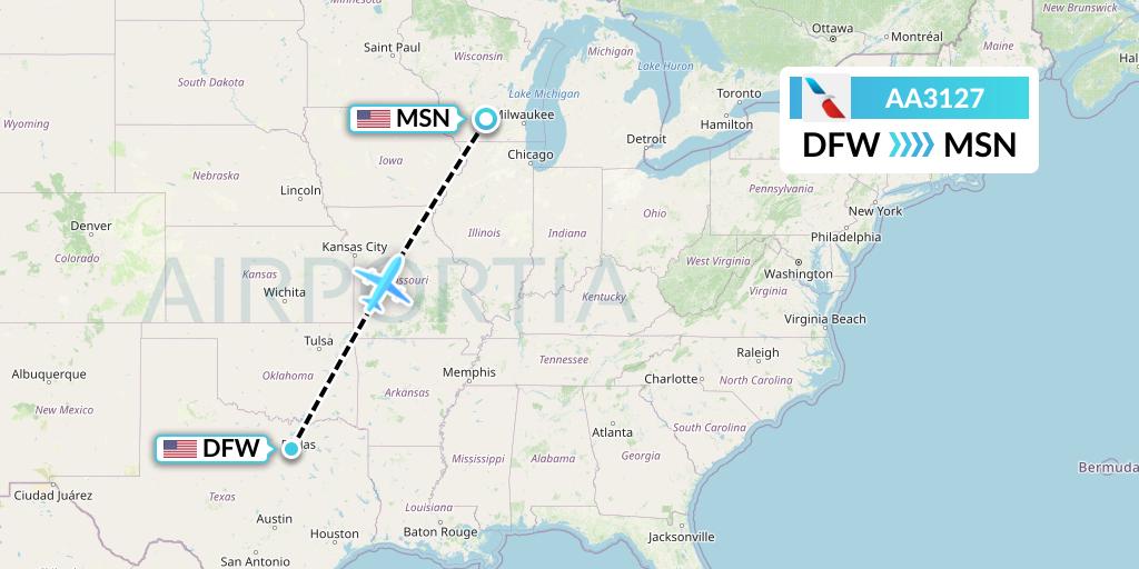 AA3127 American Airlines Flight Map: Dallas to Madison