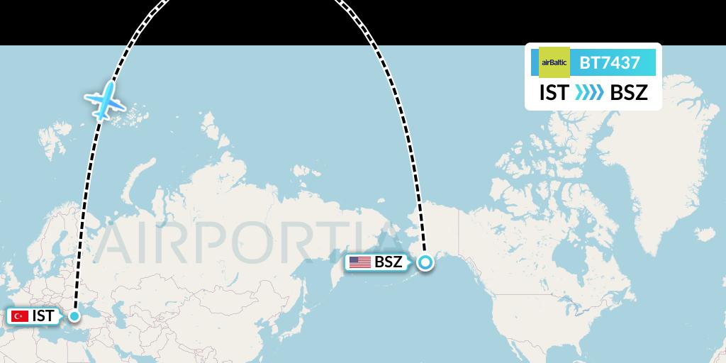 BT7437 Air Baltic Flight Map: Istanbul to Egegik