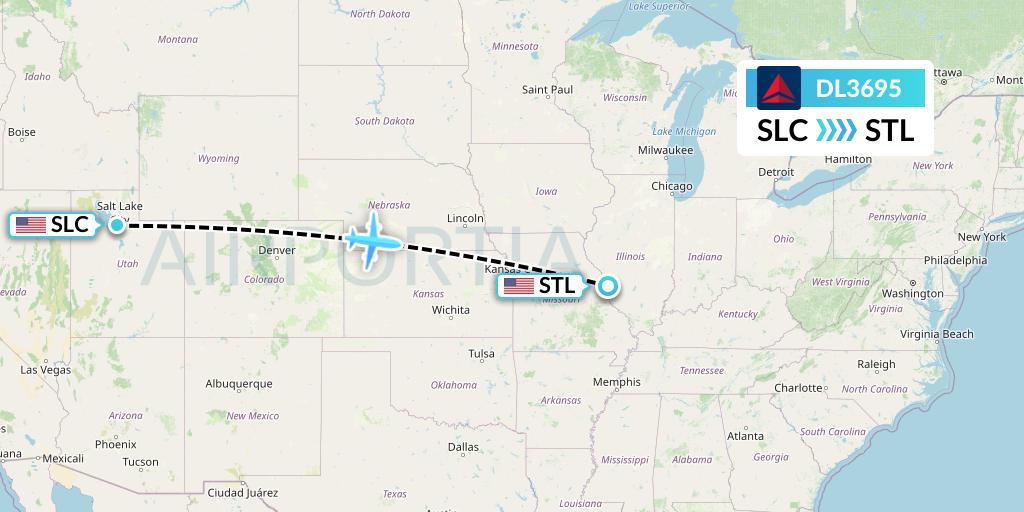 DL3695 Delta Air Lines Flight Map: Salt Lake City to St. Louis