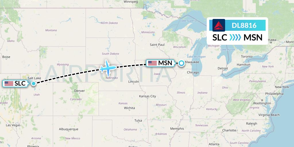 DL8816 Delta Air Lines Flight Map: Salt Lake City to Madison