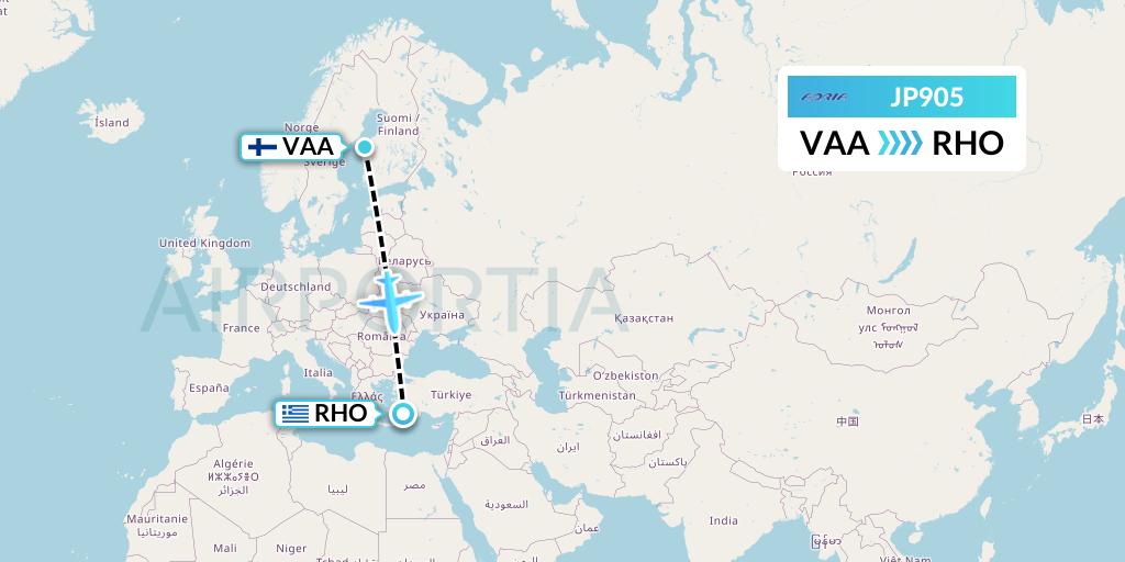 JP905 Adria Airways Flight Map: Vaasa to Rhodes