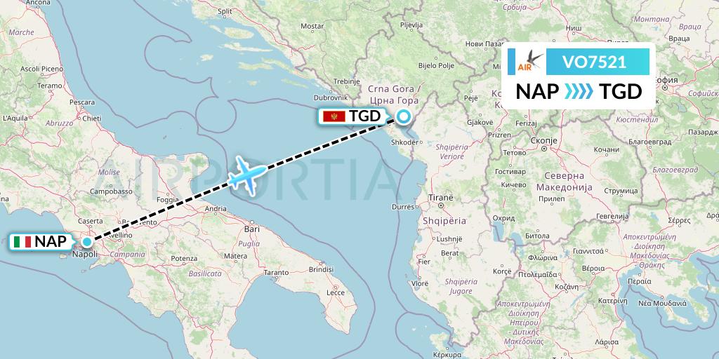 VO7521 Voyage Air Flight Map: Naples to Podgorica