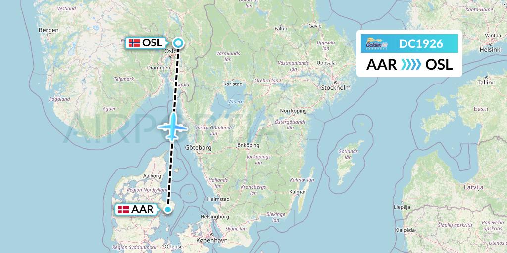 DC1926 Braathens Regional Flight Map: Aarhus to Oslo
