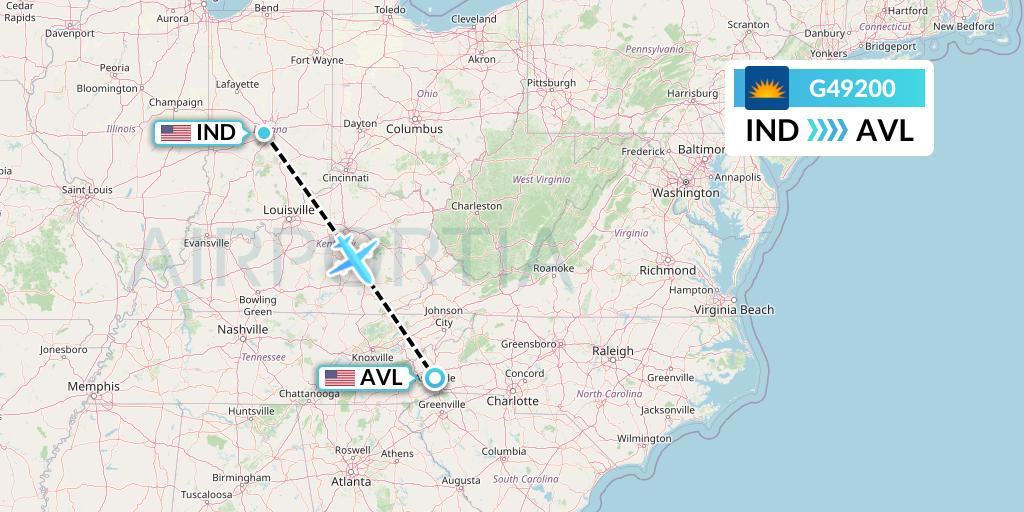 G49200 Allegiant Air Flight Map: Indianapolis to Asheville