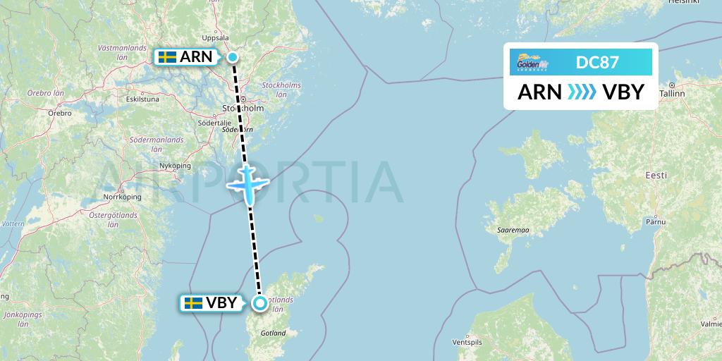 DC87 Braathens Regional Flight Map: Stockholm to Visby