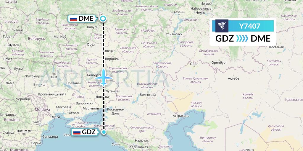 Y7407 NordStar Flight Map: Gelendzhik to Moscow