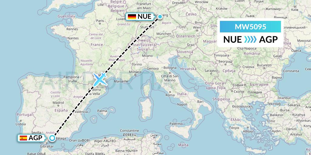 MW5095 Mokulele Flight Service Flight Map: Nurnberg to Malaga