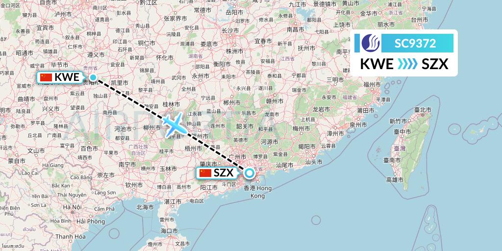 SC9372 Shandong Airlines Flight Map: Guiyang to Shenzhen