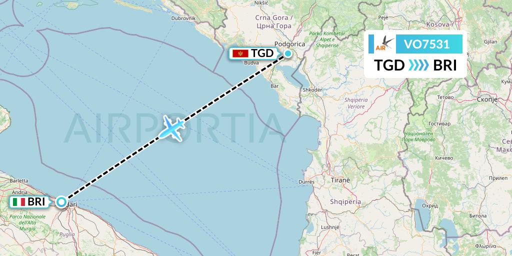 VO7531 Voyage Air Flight Map: Podgorica to Bari