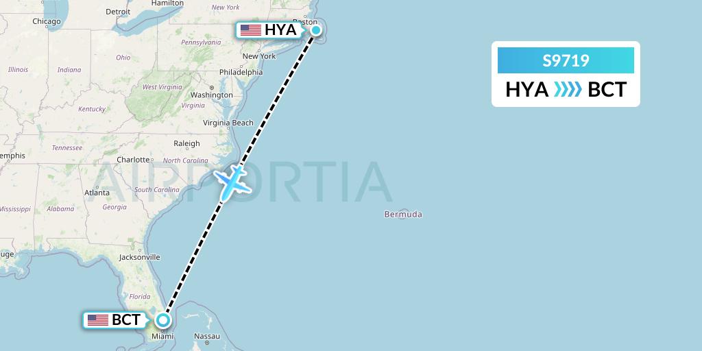 S9719 Flybig Flight Map: Hyannis to Boca Raton