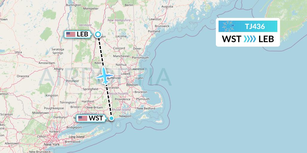 TJ436 Tradewind Aviation Flight Map: Westerly to Lebanon