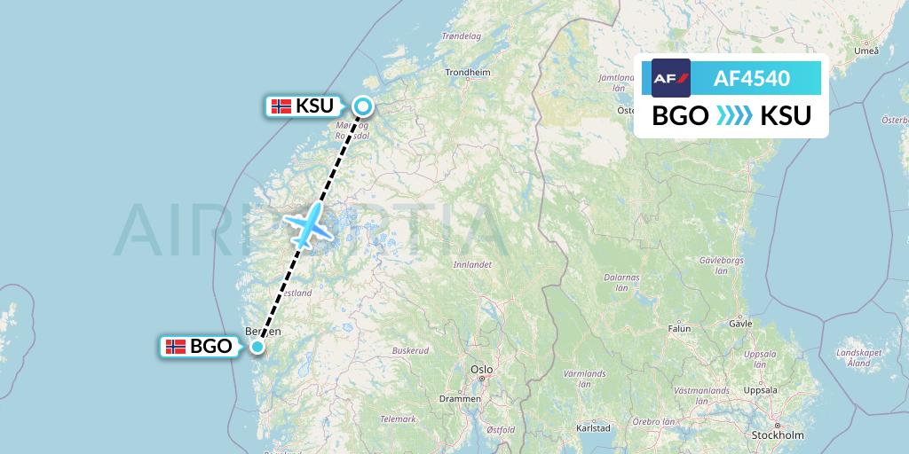 AF4540 Air France Flight Map: Bergen to Kristiansund