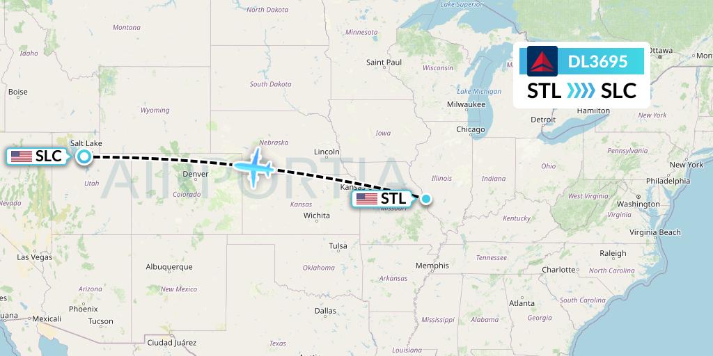DL3695 Delta Air Lines Flight Map: St. Louis to Salt Lake City