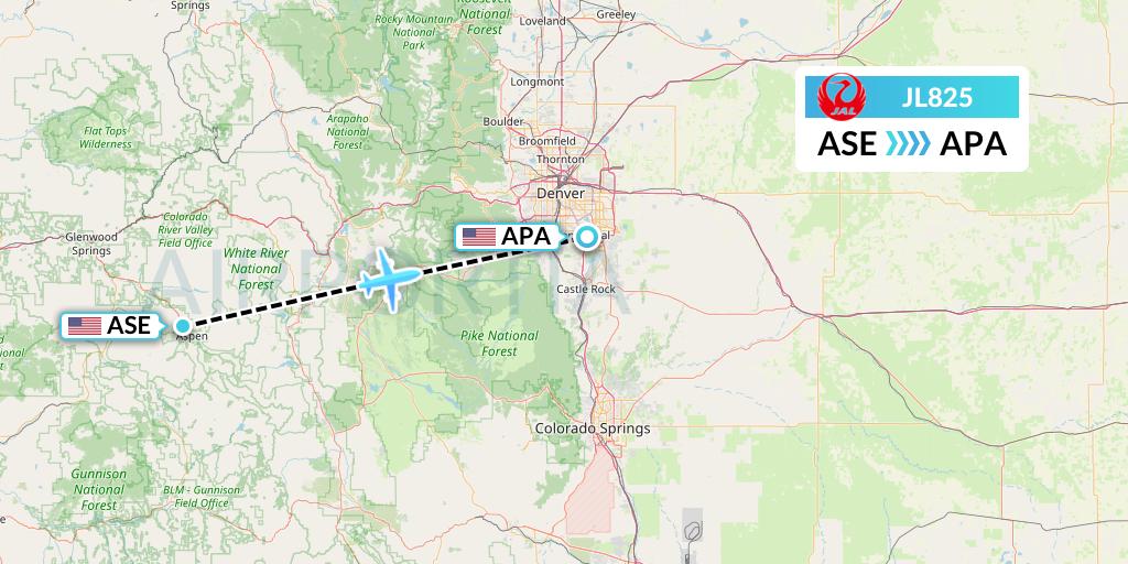 JL825 Japan Airlines Flight Map: Aspen to Denver