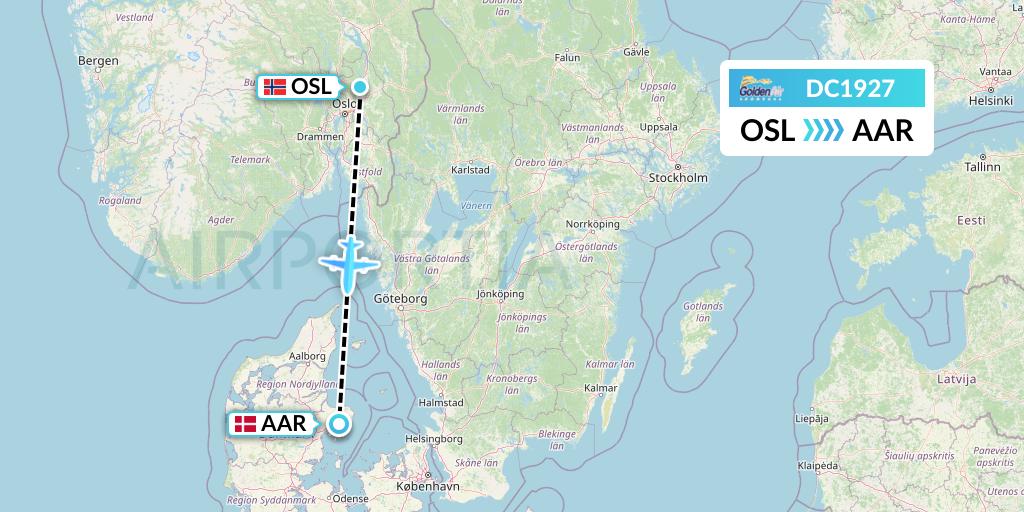 DC1927 Braathens Regional Flight Map: Oslo to Aarhus