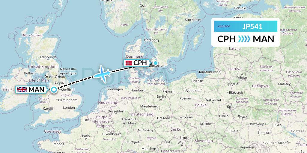JP541 Adria Airways Flight Map: Copenhagen to Manchester
