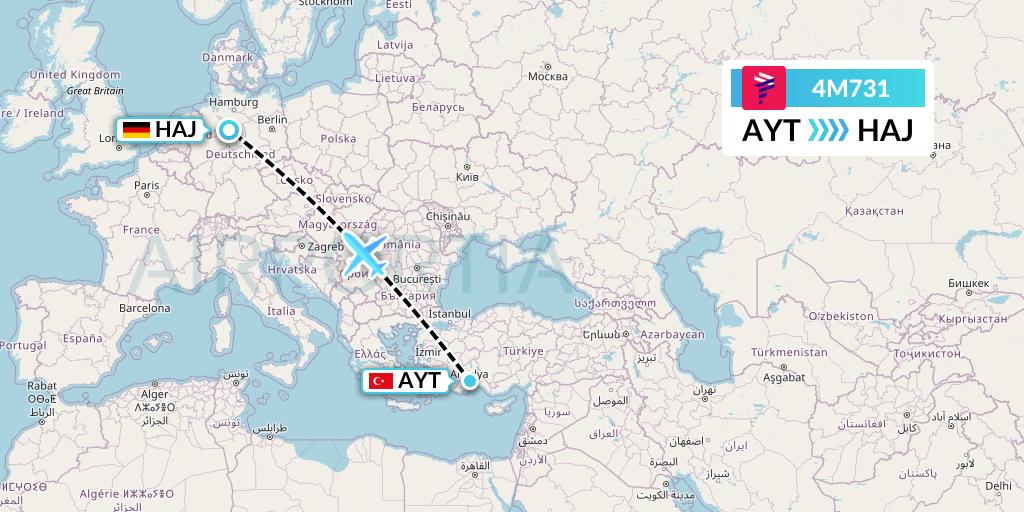 4M731 LATAM Airlines Argentina Flight Map: Antalya to Hannover