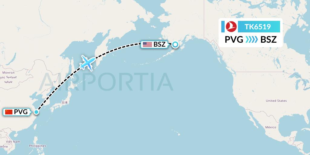 TK6519 Turkish Airlines Flight Map: Shanghai to Egegik