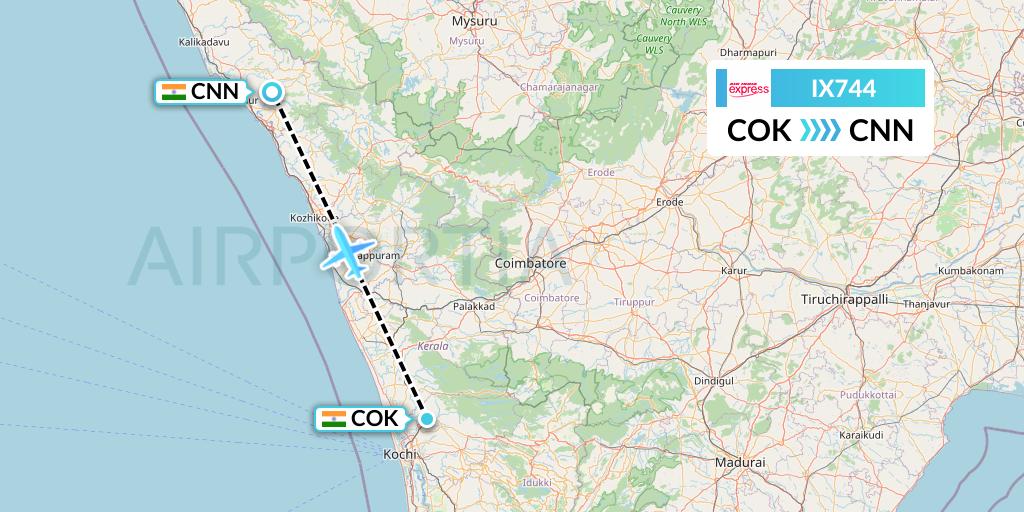 IX744 Air India Express Flight Map: Cochin to Mattannur