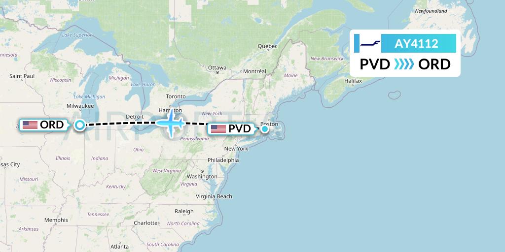 AY4112 Finnair Flight Map: Providence to Chicago