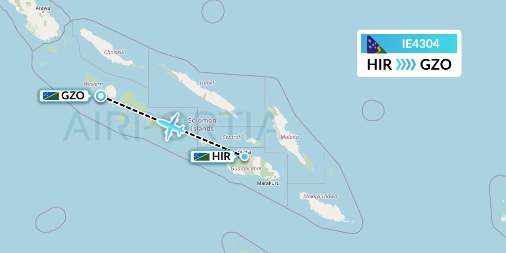 IE4304 Solomon Airlines Flight Map: Honiara to Gizo