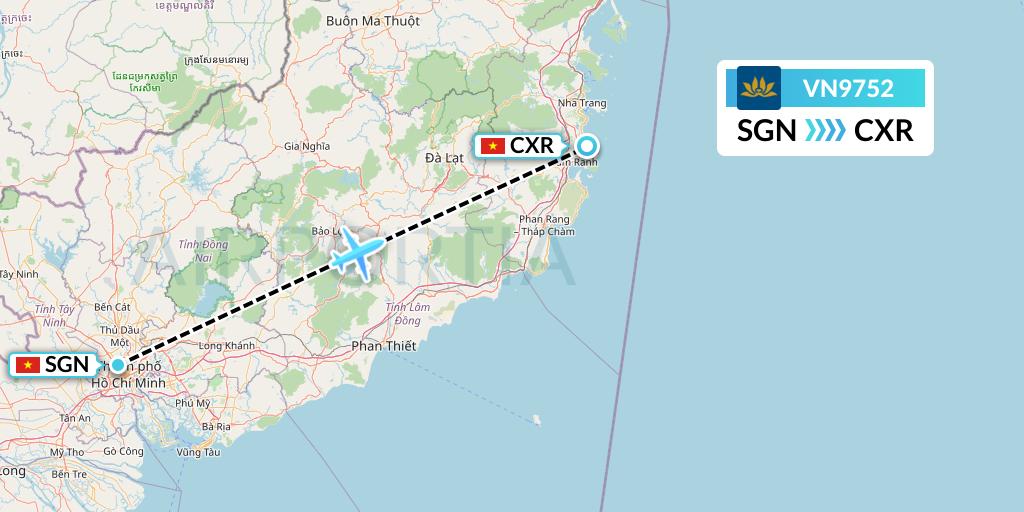 VN9752 Vietnam Airlines Flight Map: Ho Chi Minh City to Nha Trang