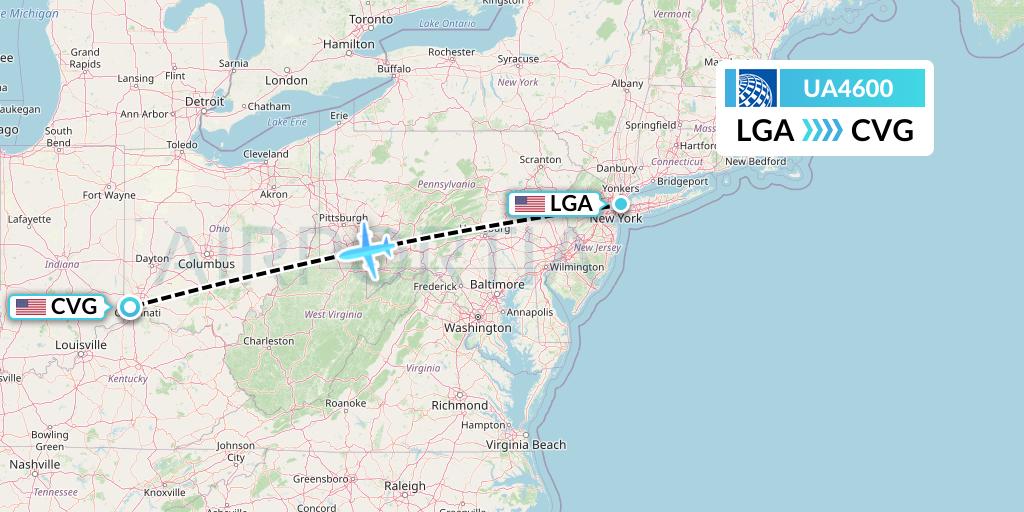 UA4600 United Airlines Flight Map: New York to Cincinnati