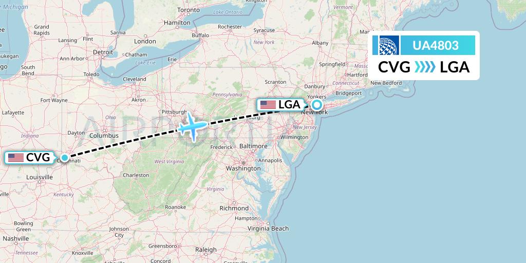 UA4803 United Airlines Flight Map: Cincinnati to New York