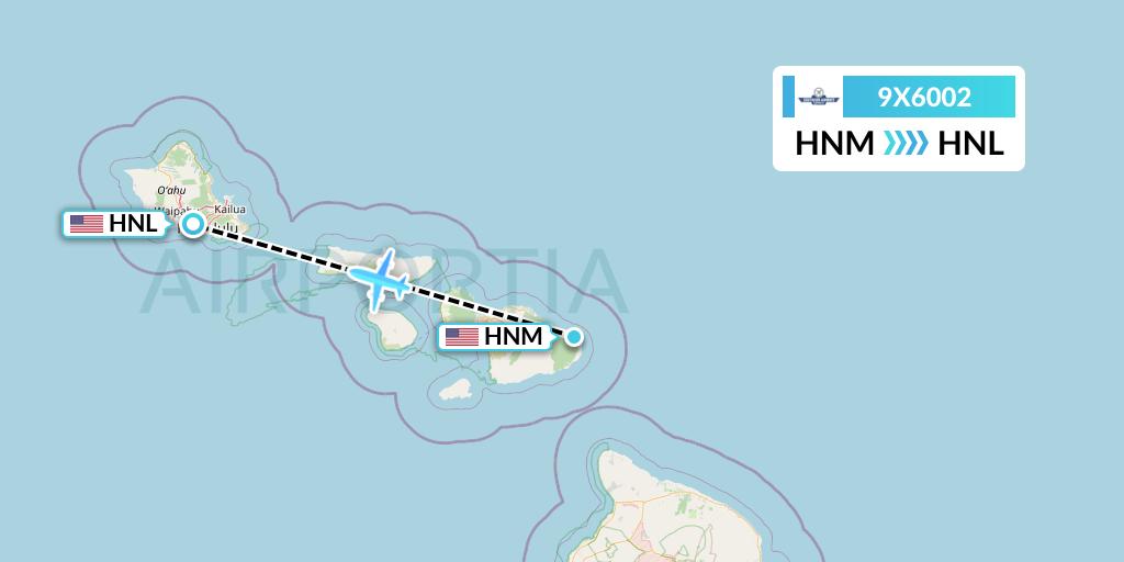 9X6002 Southern Airways Express Flight Map: Hana to Honolulu