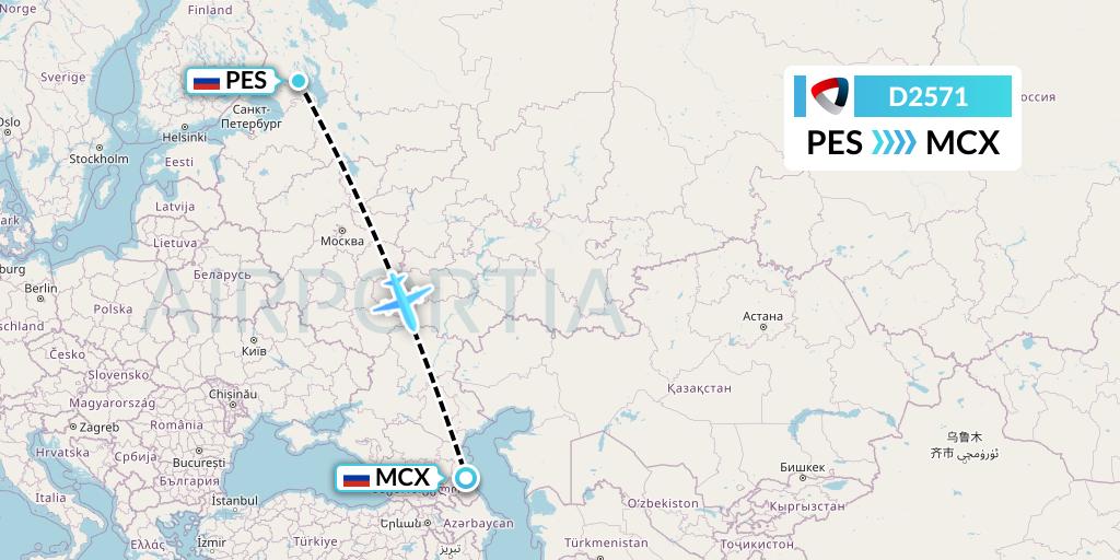 D2571 Severstal Aircompany Flight Map: Petrozavodsk to Makhachkala