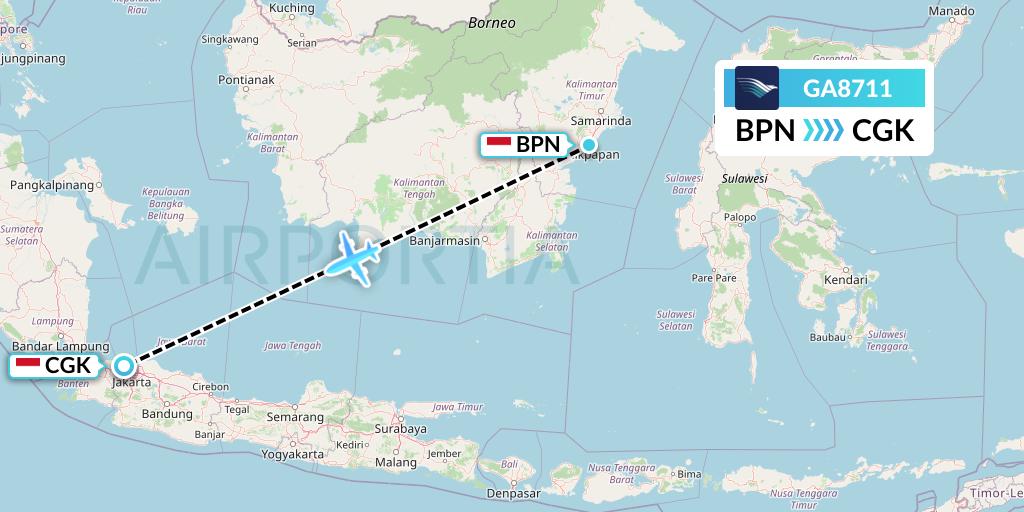 GA8711 Garuda Indonesia Flight Map: Balikpapan to Jakarta