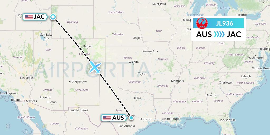 JL936 Japan Airlines Flight Map: Austin to Jackson