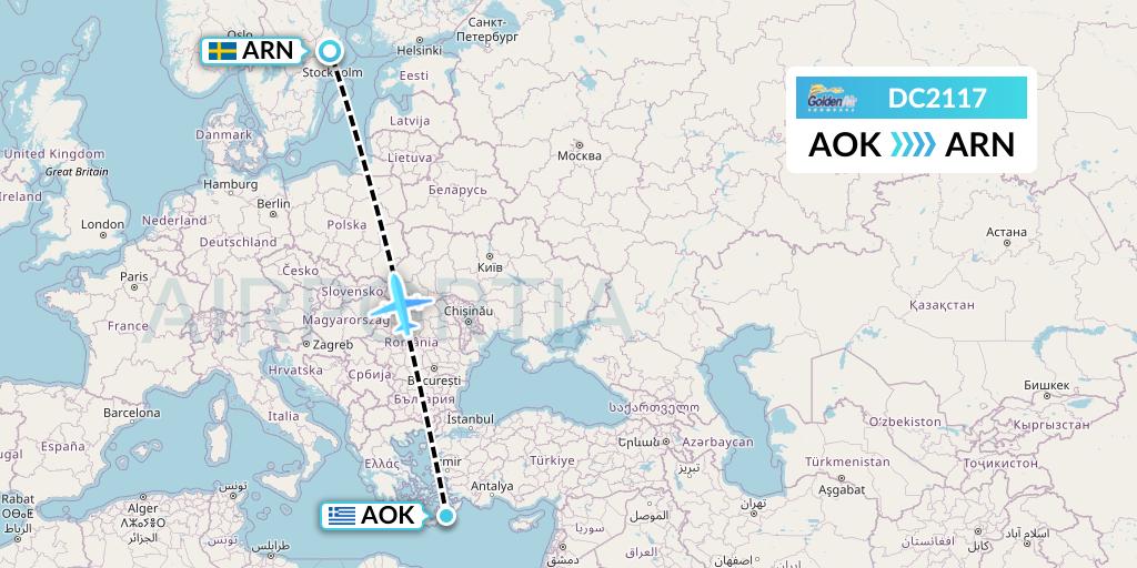 DC2117 Braathens Regional Flight Map: Karpathos to Stockholm