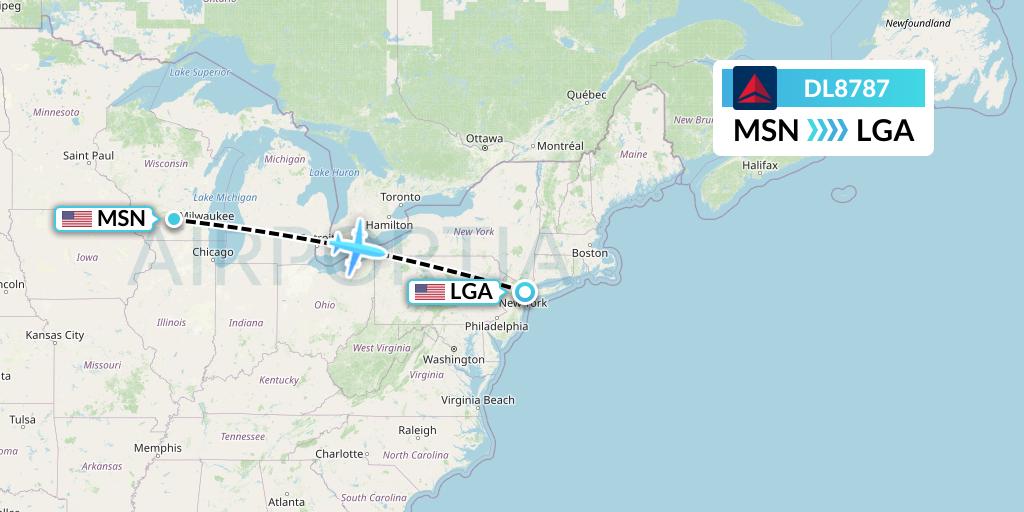 DL8787 Delta Air Lines Flight Map: Madison to New York