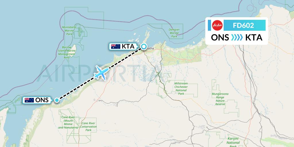 FD602 Thai AirAsia Flight Map: Onslow to Karratha